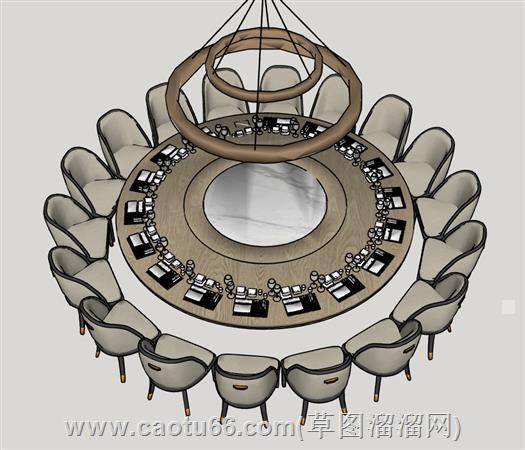 多人座大圆桌餐桌椅su模型 2