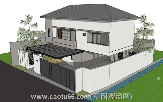 现代独栋别墅住宅SU模型 2