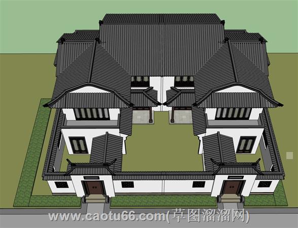 中式四合院住宅别墅su模型 2