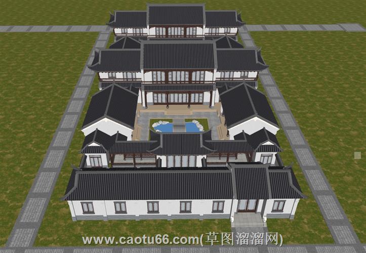 中式四合院住宅建筑su模型 2