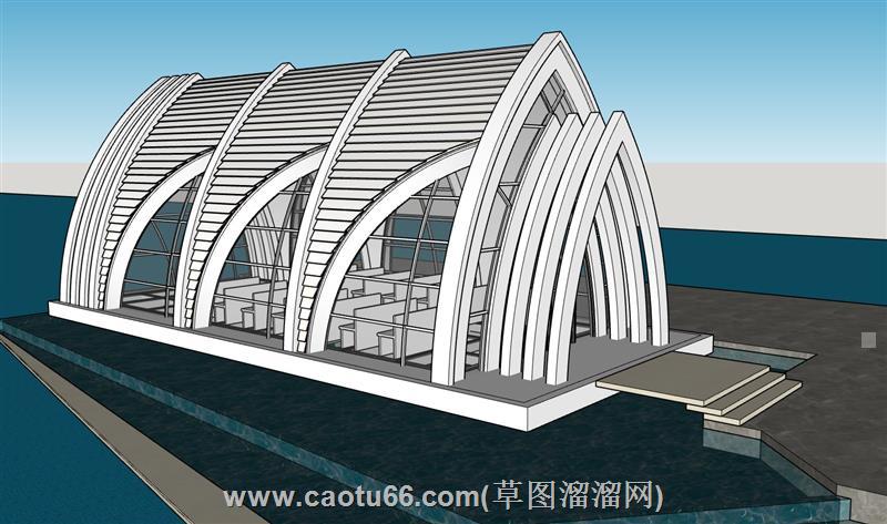 异形水上建筑su模型 2