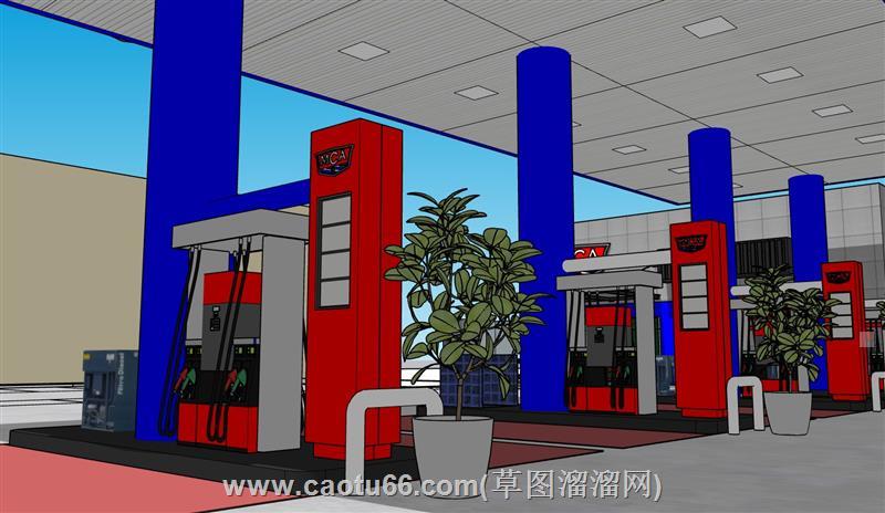 外国加油站su模型 2