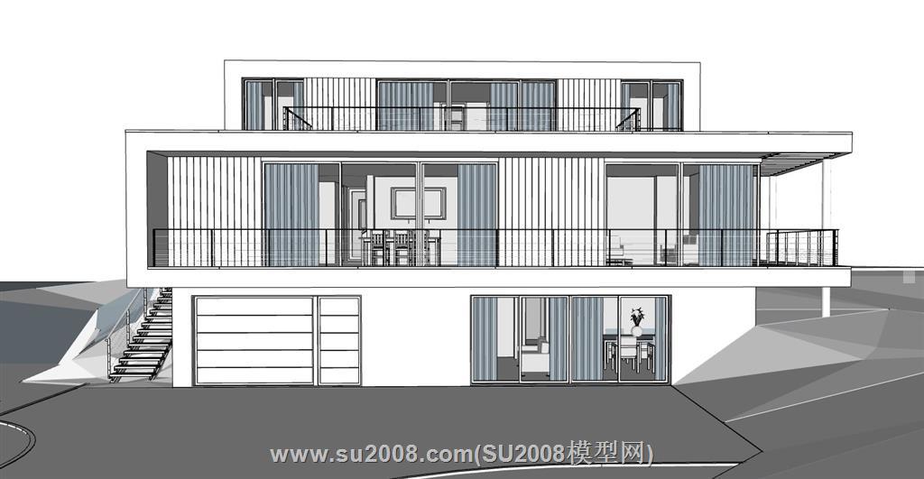 山地两层别墅住宅建筑su模型 3