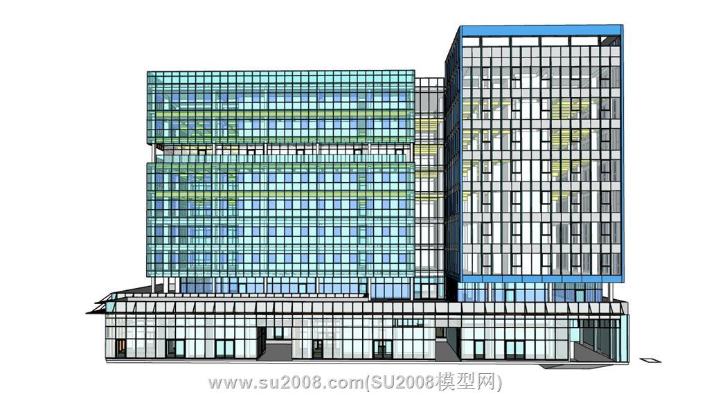 玻璃墙建筑办公楼su模型 3