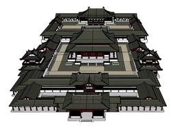 中式寺庙古建筑庙宇模型