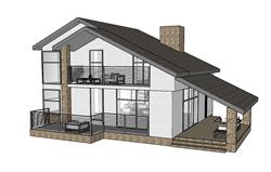 欧式烟囱坡屋顶住宅建筑模型