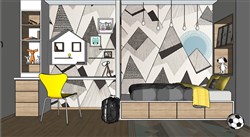 儿童房书桌床铺的SU模型