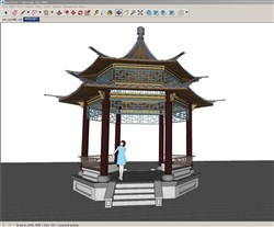 双层六角亭子建筑的SU模型