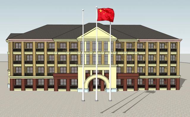 学校建筑带旗杆的SU模型 1