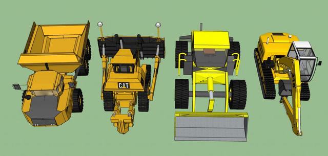 推土机钩机铲车运输翻斗车SU模型 3