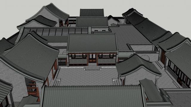 中式合院住宅的SU模型 3