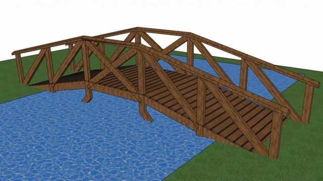 中式小木桥拱桥SU模型 2
