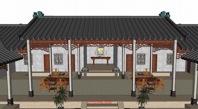 中式祠堂古建吻兽屋脊兽SU模型 2