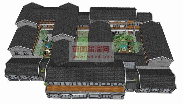 中式商铺建筑SU模型 1