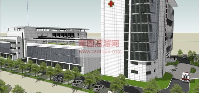 医院大楼建筑SU模型 3