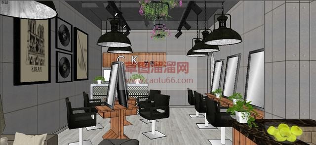 后现代工业风格理发店SU模型 1