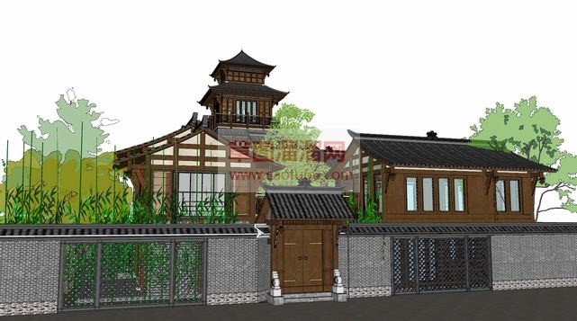 中式川西建筑SU模型 1