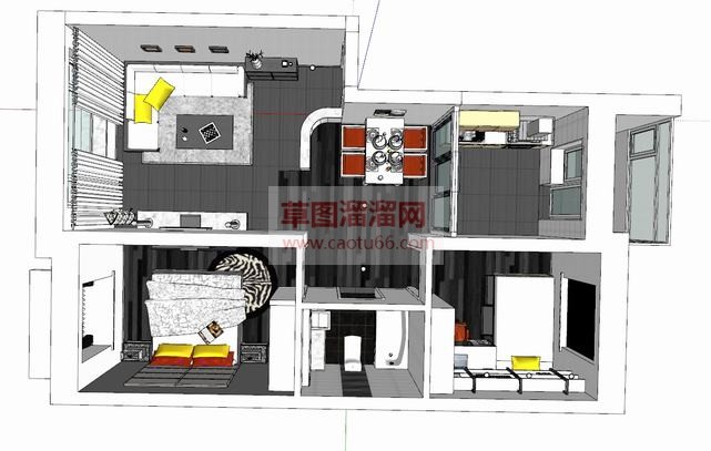 小小户型室内SU模型 1