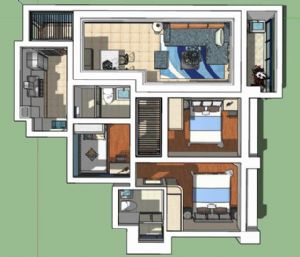 精品三室两厅SU模型 免费sketchup模型下载