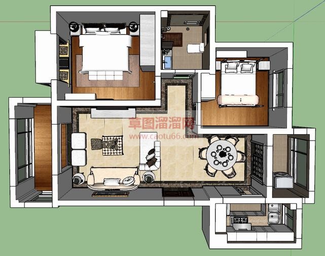 现代小户型室SU模型 1