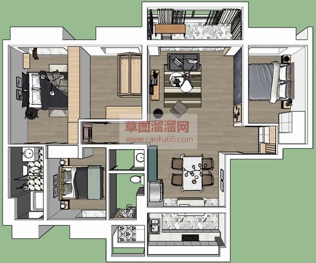 北欧风格四房SU模型