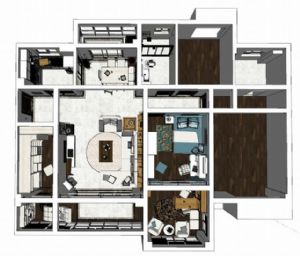 大三房室内家SU模型 免费sketchup模型下载
