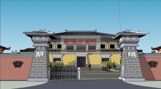 汉唐风格古建SU模型 3