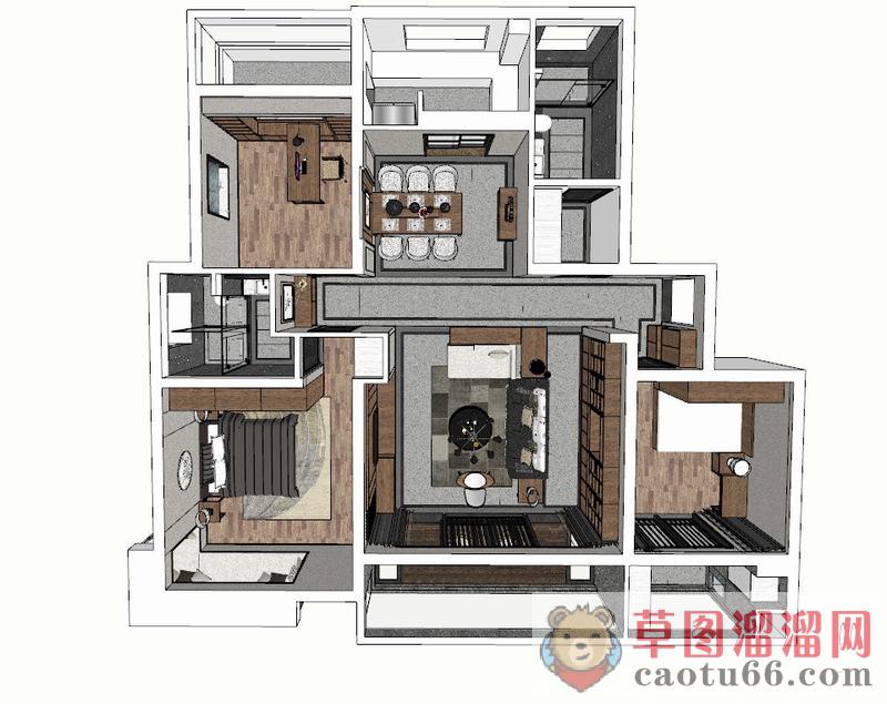 后现代家装室内SU模型 1