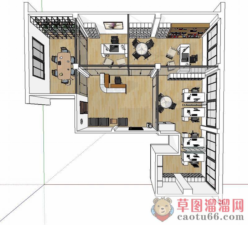 公司办公室室内空间SU模型 1