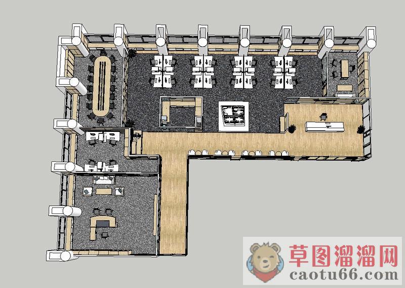 大型公司办公室SU模型 1