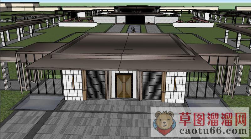 新中式会所建筑SU模型 2