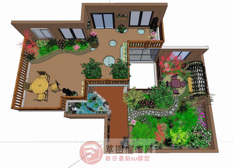 复式屋顶花园SU模型 1