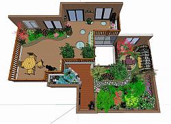 复式屋顶花园SU模型 免费sketchup模型下载