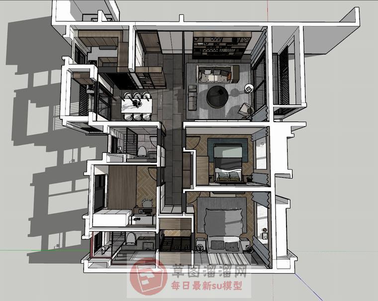 现代风格120平米家装SU模型 1