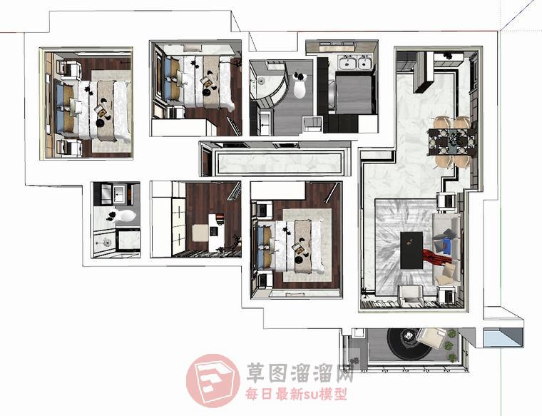 四房家装户型SU模型 1