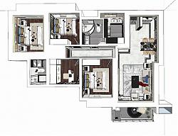 四房家装户型SU模型 免费sketchup模型下载