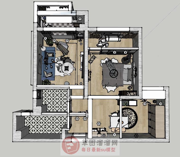 简约家装户型SU模型 1