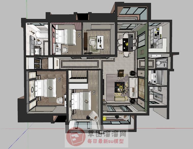 美式大户型室内SU模型