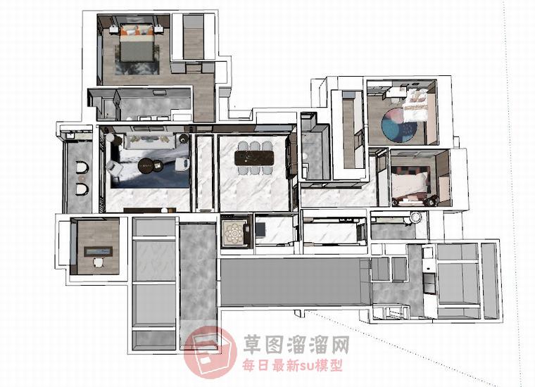 新中式室内家装SU模型 1