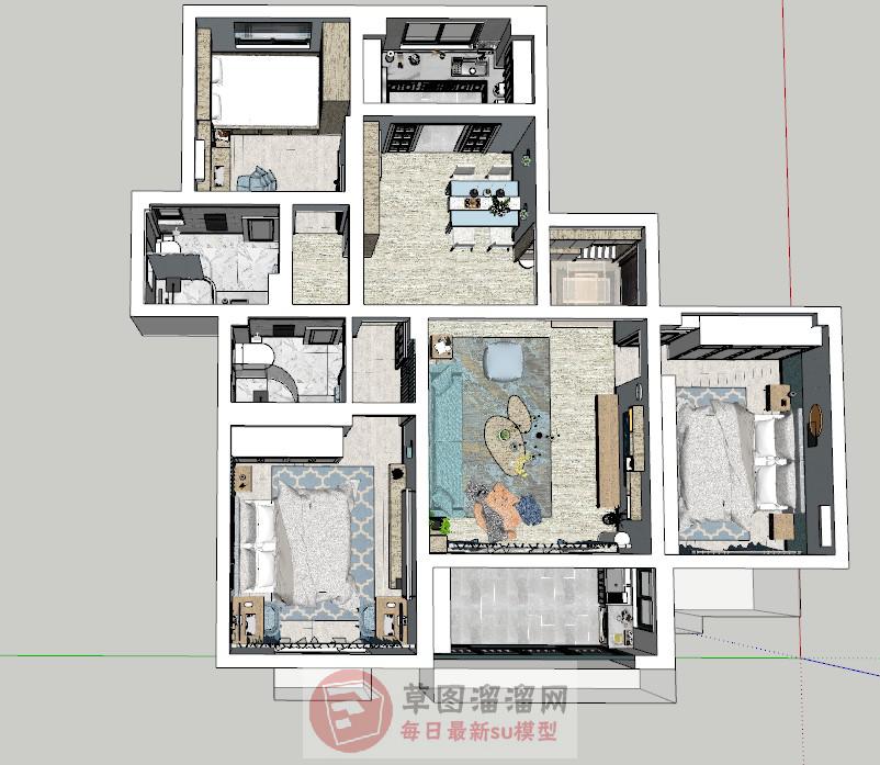 北欧家装户型SU模型 1