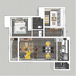 单身公寓装修SU模型 免费sketchup模型下载