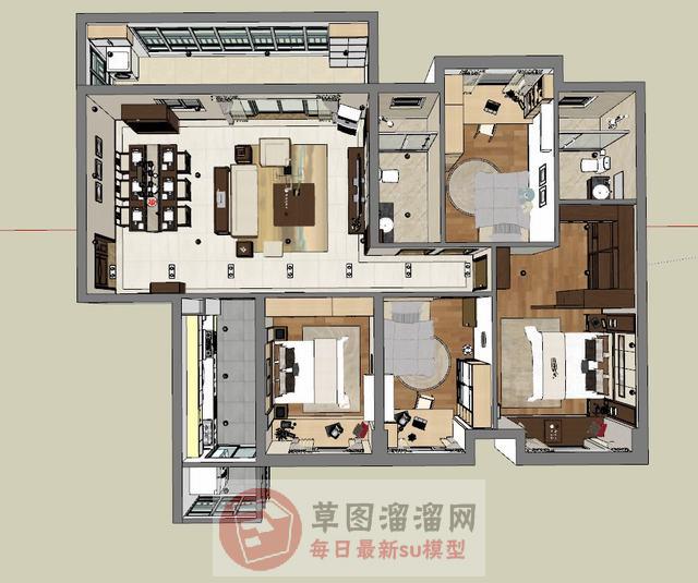 新中式户型家装SU模型