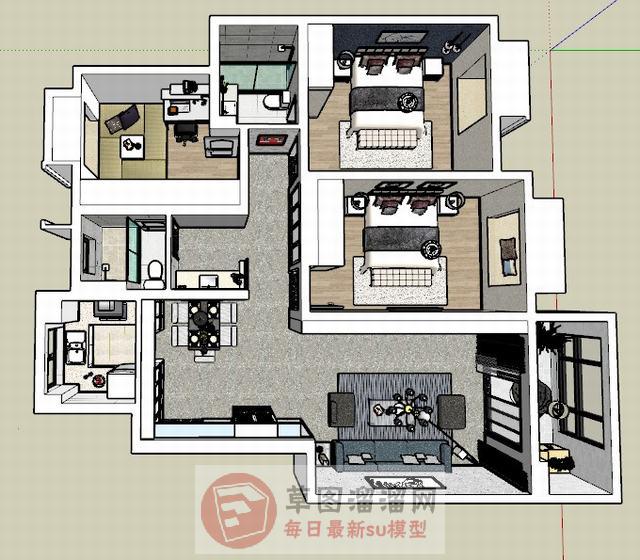 北欧家装户型SU模型 1