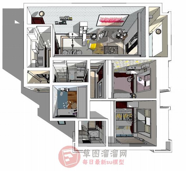 三房家装整体SU模型 1