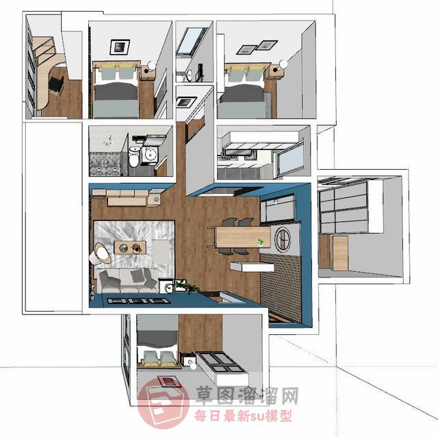 简约家装户型SU模型 1