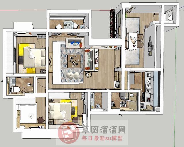 北欧家装户型SU模型 1