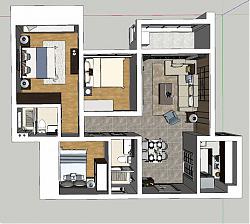 三房家装户型SU模型 免费sketchup模型下载