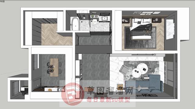 小户型蜗居两房一厅SU模型 1