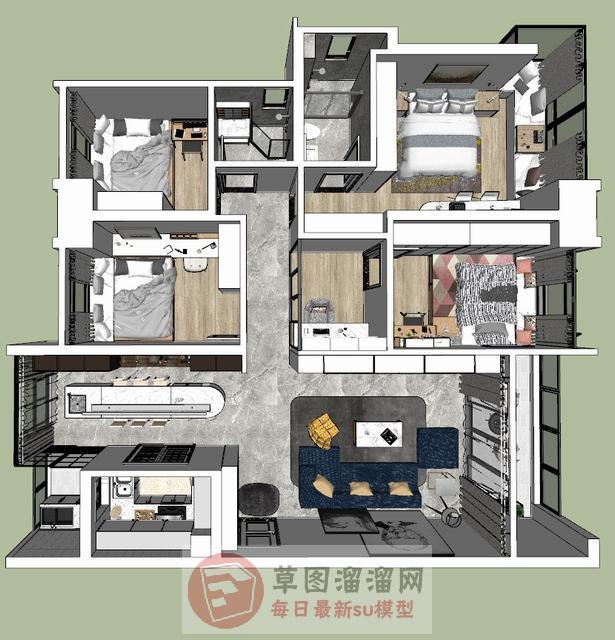 四房二厅家装户型SU模型