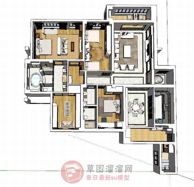 简欧室内家装SU模型 1